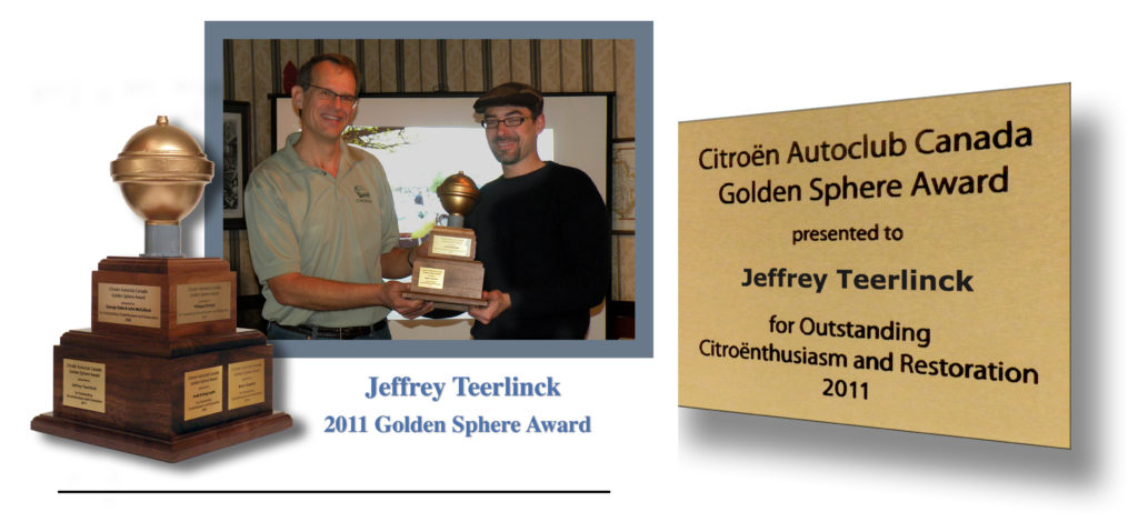 2011 Golden Sphere - Jeff Teerlinck - Front page with Plaque