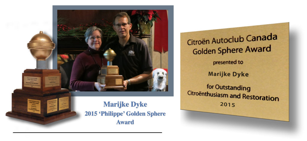 2015 Golden Sphere - Marijke Dyke - Front page with Plaque